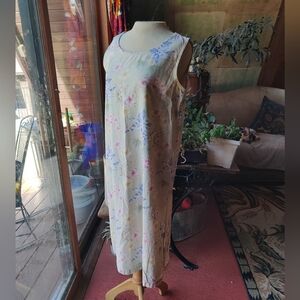 Jane Ashley Linen Cotton Sleeveless Dress M Floral Cottage Shabby Chic Lagenlook
